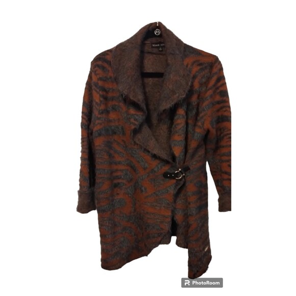 Black Rivet Bronze Brown and dark grey fuzzy cardigan sweater mini belt front - Picture 1 of 7